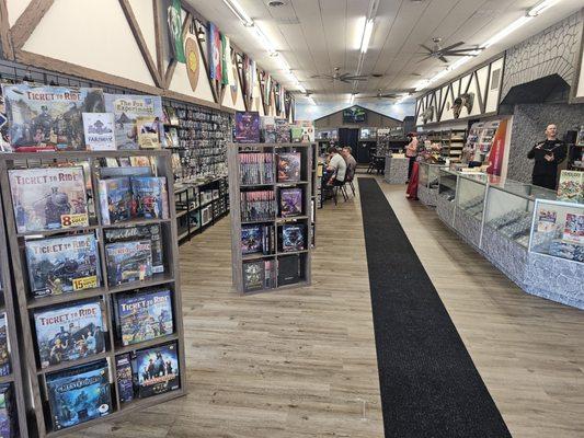 Front of shop, including 2 of the 3 stands of board games