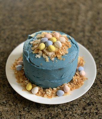 Happy Easter! Chocolate vanilla layer cake with malted vanilla frosting