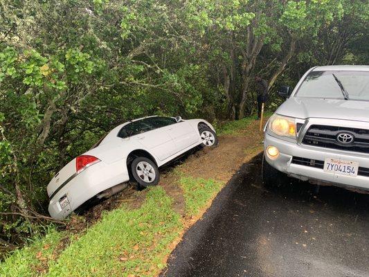 Car off the road which Freeman's removed safely and carefully!