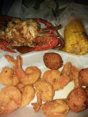 I added two garlic crabs along with shrimp, corn and hush puppies.