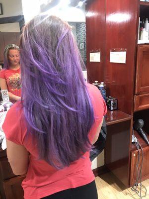 She had henna in her hair but we were able to lift it enough safely to get this beautiful purple ombré