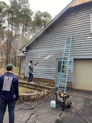 We start off by power washing your house before we paint it