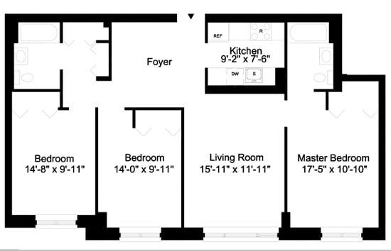 Hampton Court - Luxury Apartment Rentals in NYC - 3BR Floorplan