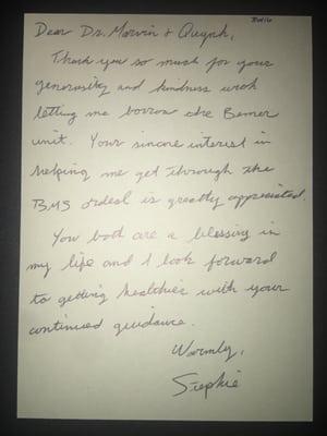 A kind note from a patient of ours along with $100 gift card. We really do have such thoughtful patients. :)