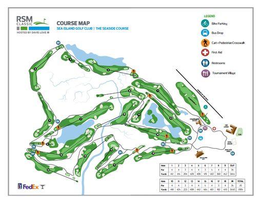 Sea Island Ocean Course map and scorecard.