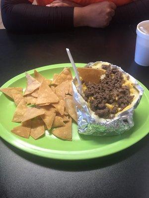 Papa Loca (baked potato topped with butter, cheese, and carne asada)