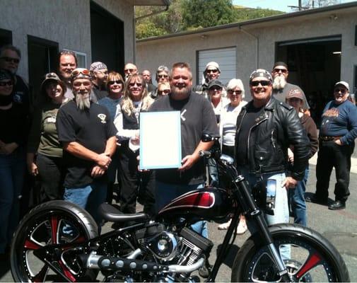 ABATE Local 2 presents CycleWorks with a proclamation, proclaiming May as Motorcycle Awareness Month.