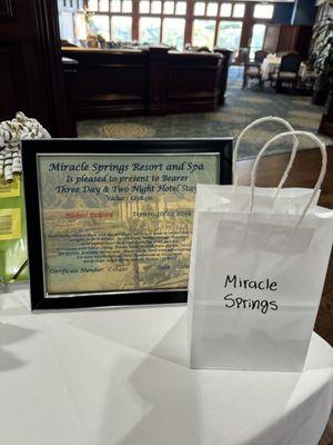 Raffle for three day two night stay at Miracle Springs