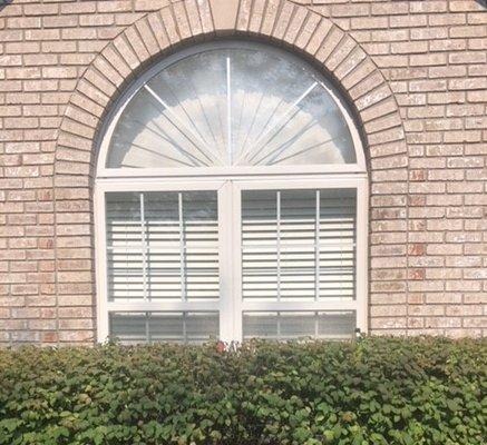 Double hung windows with grids and half round above