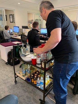 Bar cart, desk-side service.