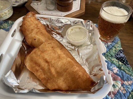 Fried flounder and tarter sauce.