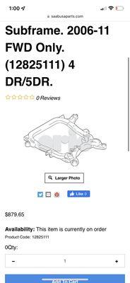 Cost for brand new subframe