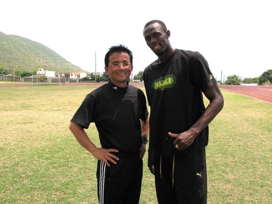 Hideshi with the great olympian sprinter Usain Bolt