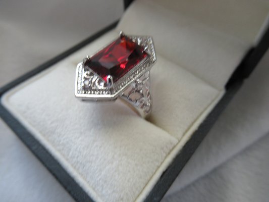 Edwardian Style Red Garnet with Grosgrain design Ring