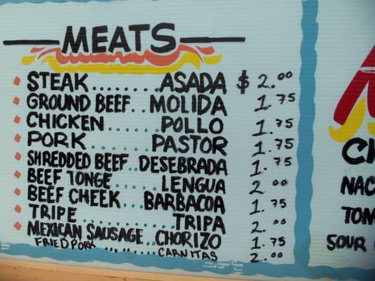 Close up of Meat Choices