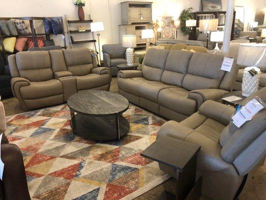 A reclining living room set by Flexsteel. We offer customization of almost all upholstery pieces on our floor.