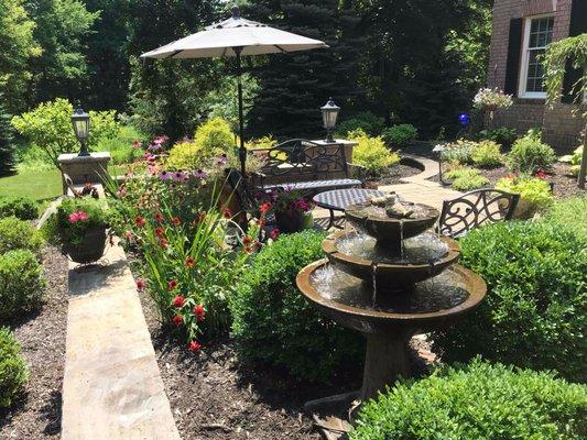 Yard fountain installation.