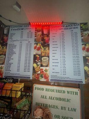 Alcohol menu