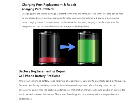 Charging Port Repair and Battery Replacements