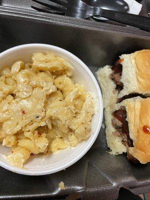 Brisket sliders and mac