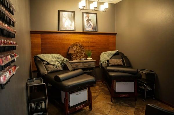 Spa Manicure and Pedicure room.  Our pedicures are pure relaxation. Lounge while we take care of you head to toe!