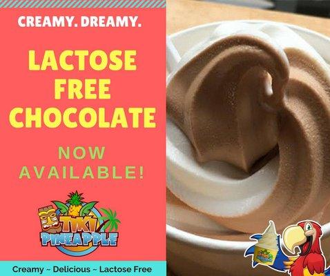 We carry lactose-free chocolate and vanilla soft serve ice cream too!