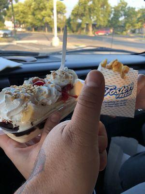 Drive through banana split and fries