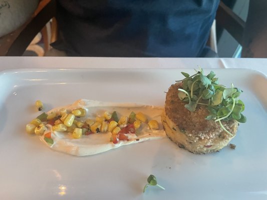 This was the crabcake appetizer. It was served with a roulade, corn chutney and some micro greens. Absolutely delicious!