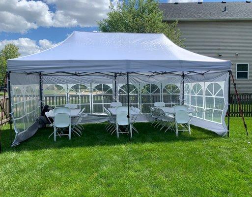 10x20 tent with tables and chairs