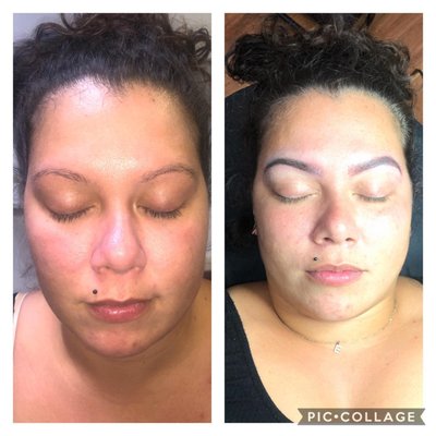 Client #2 Before & After.  (disclosure: one brow looks thicker because I used surgical skin marker I didn't know was permanent! oops!)