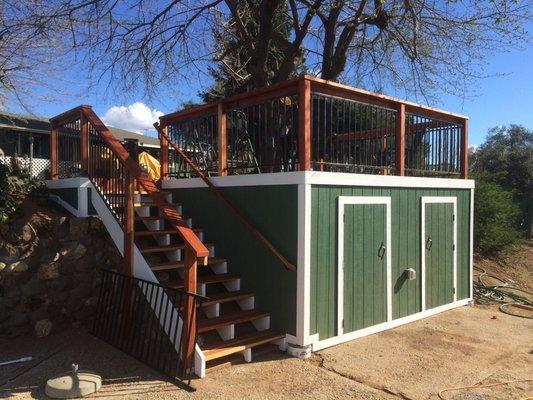 Freestanding deck with underneath storage room