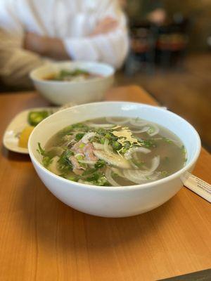 Pho noodle soup w flank steak, delish!