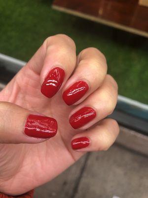 Red in honor of the big Apple said my manicurist