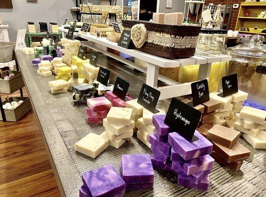 Handcrafted soaps in all your favorite scents including floral, sweet, earthy, manly, and more.