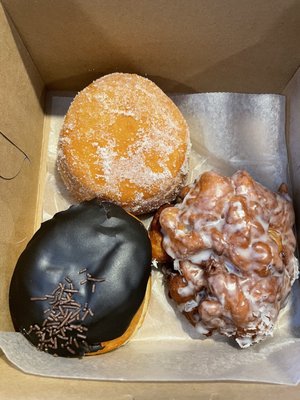 Apple Fritter, brownie batter donut and jam roulette YUM!!!