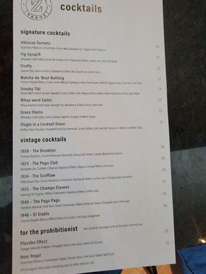 Cocktail menu