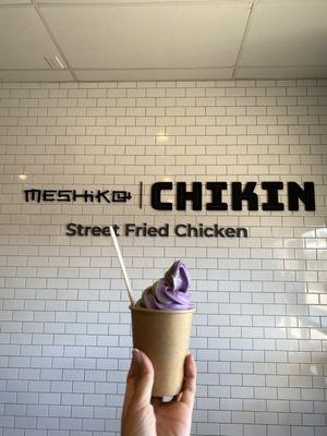 Ube and sesame ice cream in a cup