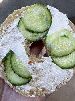 Bagel with cucumber and cuke