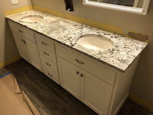 Beautiful double sink vanity done from our discounted remnants!