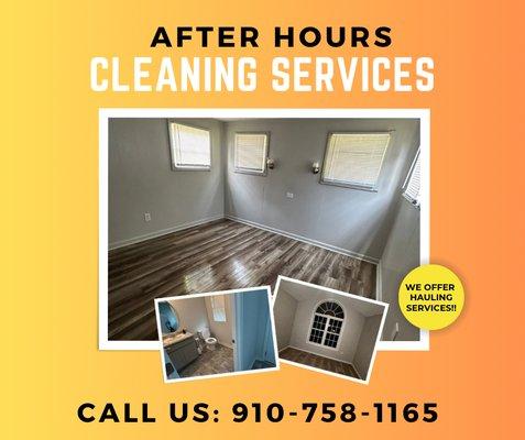 We're currently available to provide cleaning and hauling services.