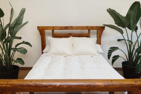 The all natural Moonbeam mattress with a twenty-five year warranty.