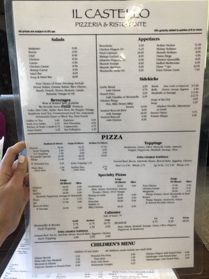 Front side of menu