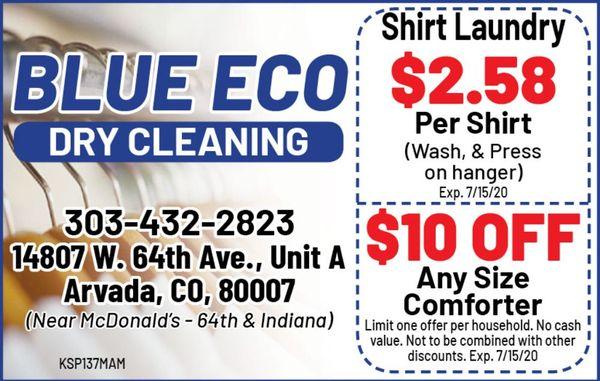 Shirt Laundry just $2.58 per shirt for this month.