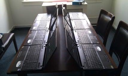 Happy laptops all in a row