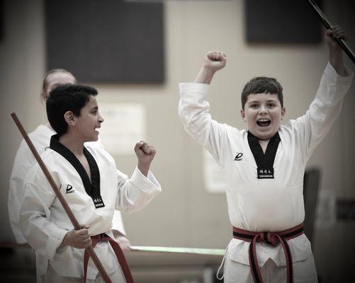 Taekwondo student cheering