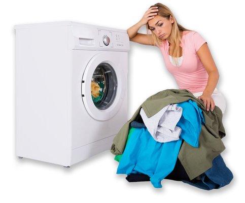 Woman with washing machine problem.