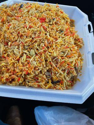 Chicken biryani, big portions, spicy, great