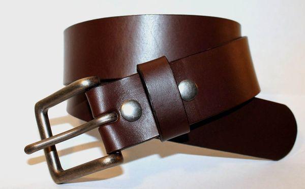 1.5" wide genuine cowhide leather belt made in USA in sizes to fit most up to 54" waist