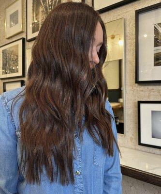 Gorgeous chocolate brown color. (Bet you couldn't tell she has extensions in!)