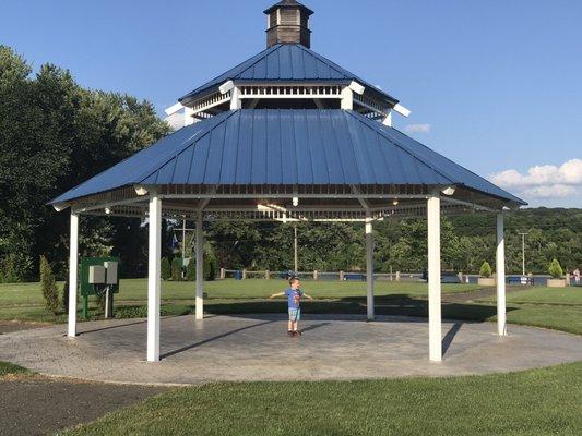 The great gazebo with my son saying "Ta-da!"